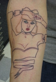 手臂简约彩色女人纹身图案