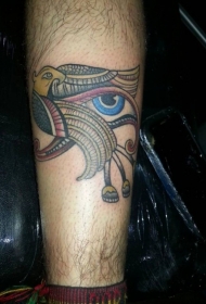小腿彩色鹰与荷鲁斯之眼纹身图案