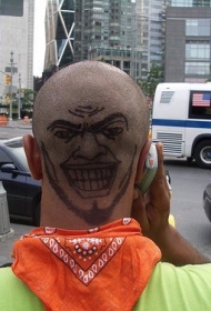 男性头部黑色愤怒的人脸纹身图片