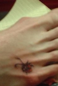 女性脚部彩色可爱的小瓢虫纹身图案