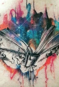 水彩风格画神秘魔术书星空彩绘纹身图案