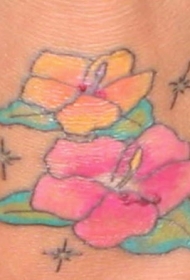 手臂彩色卡通的木槿花纹身图案