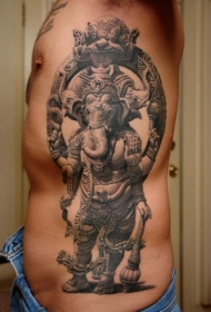 侧肋印度象神纹身图案