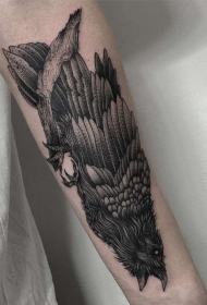 手臂灰色逼真的大乌鸦纹身图案