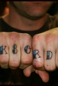 男性手指彩色英文字母纹身图案