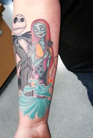手臂梦幻般的彩色怪物夫妇纹身图案