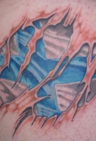 腿部彩色芬兰国旗撕皮纹身图案