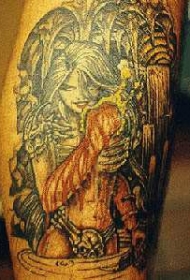腿部性感战士女孩纹身图案