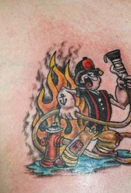 卡通人物消防员彩色纹身图案