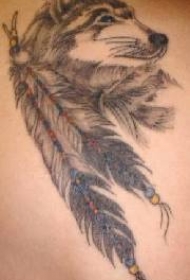北美土著狼头和羽毛纹身图案