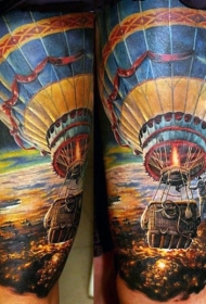 大腿高级彩绘华丽的飞行热气球纹身图案