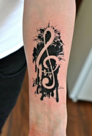 手臂黑色小音乐符号纹身图案