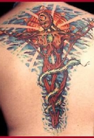 女人在十字架上超现实纹身图案