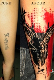 遮盖的彩色鹿头像纹身图案