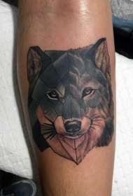 腿部灰色逼真狼头纹身图案