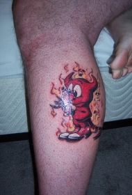 小腿卡通红色的小魔鬼纹身图案