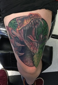 大腿彩色恐龙纹身图案