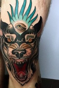 膝盖恶魔狗和眼睛纹身图案