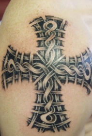 肩部黑色和白色十字架纹身图案