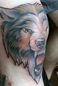 腿部传统疯狂的狼头纹身图案