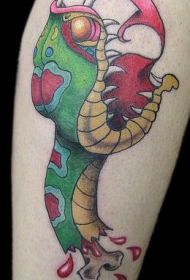手臂彩色卡通蛇头传统纹身图案