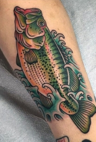 腿部老学校彩色鱼在水中纹身图案