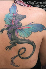 幻想般的彩色龙与童话翅膀纹身图案