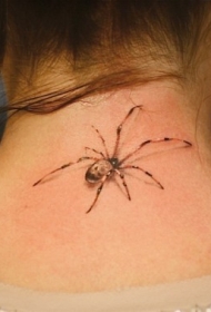 脖子上逼真的彩色蜘蛛纹身图案