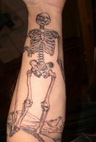 手臂灰色忧郁的骷髅架纹身图案