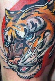 大腿老虎头像彩色纹身图案