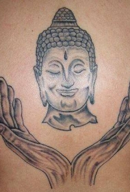 背部如来佛祖头像和手纹身图案