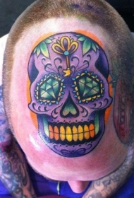 头部墨西哥传统风格彩色滑稽骷髅纹身