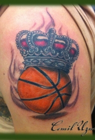 new school彩色篮球与皇冠纹身图案