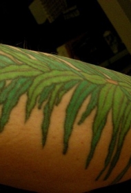 腿部绿色茂密的植物纹身图案