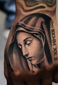 手背悲伤妇女宗教纪念纹身图案