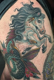 大腿个性的马组合鱼尾巴个性彩绘纹身图案