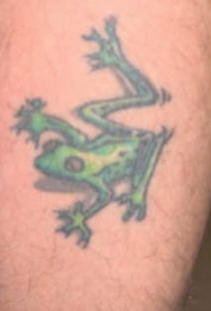 腿部彩色卡通小绿蛙纹身图案