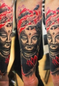 手臂彩色如来佛祖雕像纹身图案
