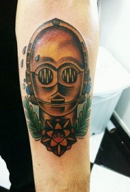 手臂复古风格的C3PO机器人纹身