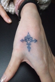 手部小小的十字架纹身图案
