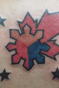 背部彩色加拿大象征的纹身图案