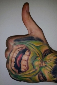 手背绿巨人肖像纹身图案