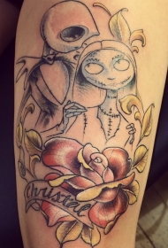 手臂浪漫的主题色的彩色怪物夫妇纹身