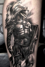 腿部棕色现实主义风格的角斗士纹身