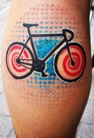 腿部彩色有趣的自行车纹身图案