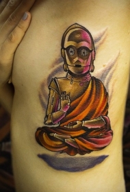 腰侧有趣的印度教风格佛纹身图案