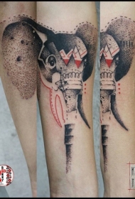 小臂点刺彩色有趣的大象头像纹身图案