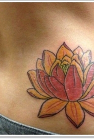 腰部彩色好看的莲花纹身图案