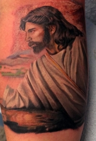 手臂彩色耶稣肖像纹身图案