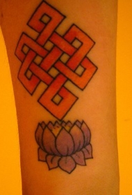 手臂彩色无限结与莲花纹身图案